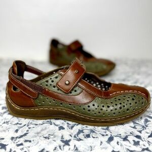 RIEKER Celia 68 Mary Jane Comfort Shoes Green Brown Leather EU 39 US 8 Sandals
